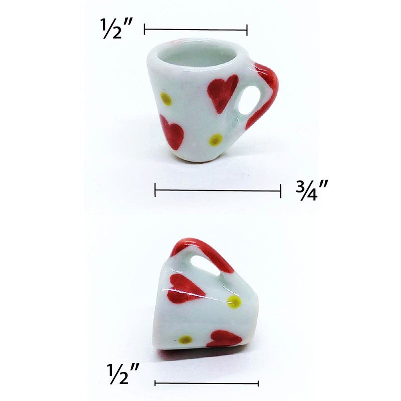 ChangThai Design Very Tiny Â½ Inch White Red Hearts Ceramic Coffee Mug 10 Pieces Set - Miniature Tableware Cup Tray Bowl Crockery Cutlery Kitchenware Handmade Mini Porcelain Decorative Collectible Gift - Image 2